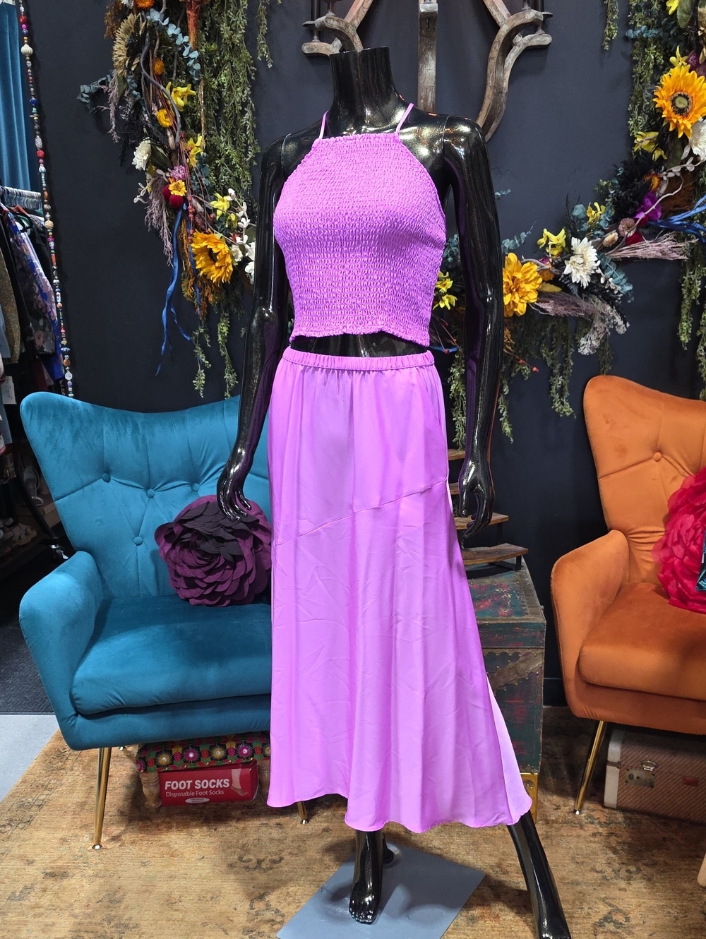 a new day Lavender Purple Maxi Skirt Set - Smocked Halter Top